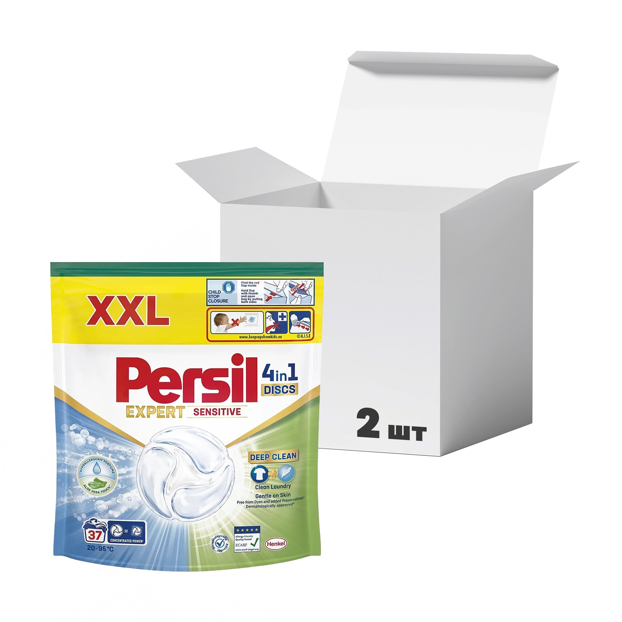 Упаковка дисків для прання Persil Expert Sensitive 4 in 1 Discs Deep Clean, 37 циклів прання, 37 шт * 2 шт